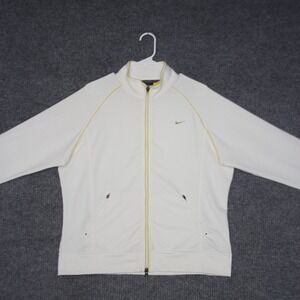 Nike Full Zip Track Jacket Womens XL White Yellow Piping Swoosh Stretch Active